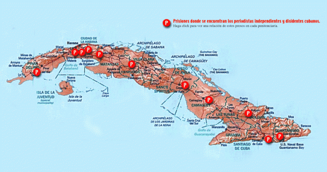 mapa de las prisiones cubanas